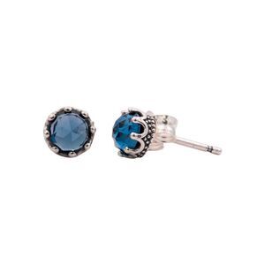 PANDORA Crown Sterling Silver Stud Earrings With Moonlight Blue Crystal -